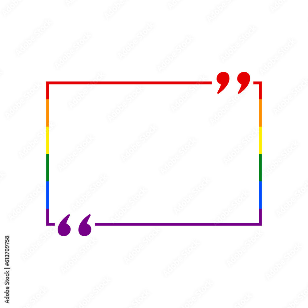 Text quote sign. Rainbow gay LGBT rights colored Icon at white Background. Illustration. Text quote sign. Rainbow gay LGBT rights colored Icon at white Background. Illustration.