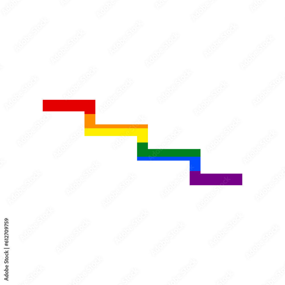 Stair down sign. Rainbow gay LGBT rights colored Icon at white Background. Illustration. Stair down sign. Rainbow gay LGBT rights colored Icon at white Background. Illustration.