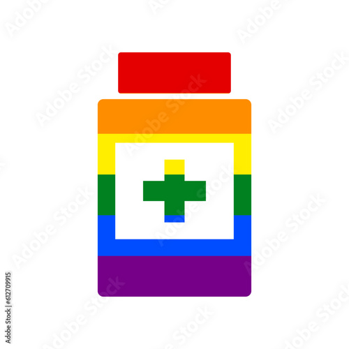 Medical container sign. Rainbow gay LGBT rights colored Icon at white Background. Illustration.