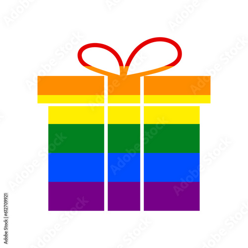 Gift box sign. Rainbow gay LGBT rights colored Icon at white Background. Illustration.