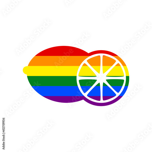 Fruits lemon sign. Rainbow gay LGBT rights colored Icon at white Background. Illustration.