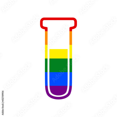 Medical Tube icon. Laboratory glass sign. Rainbow gay LGBT rights colored Icon at white Background. Illustration.
