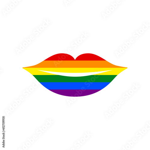 Lips sign illustration. Rainbow gay LGBT rights colored Icon at white Background. Illustration.