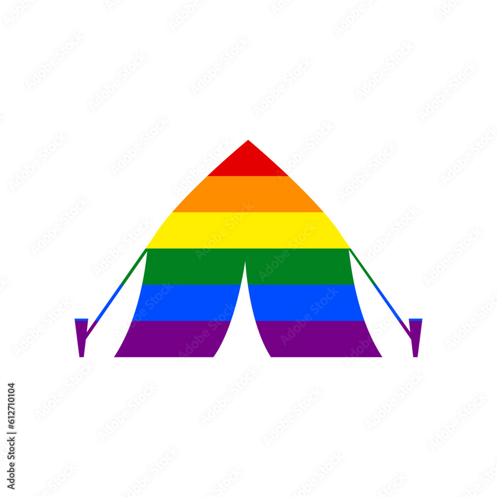 Tourist tent sign. Rainbow gay LGBT rights colored Icon at white Background. Illustration. Tourist tent sign. Rainbow gay LGBT rights colored Icon at white Background. Illustration.