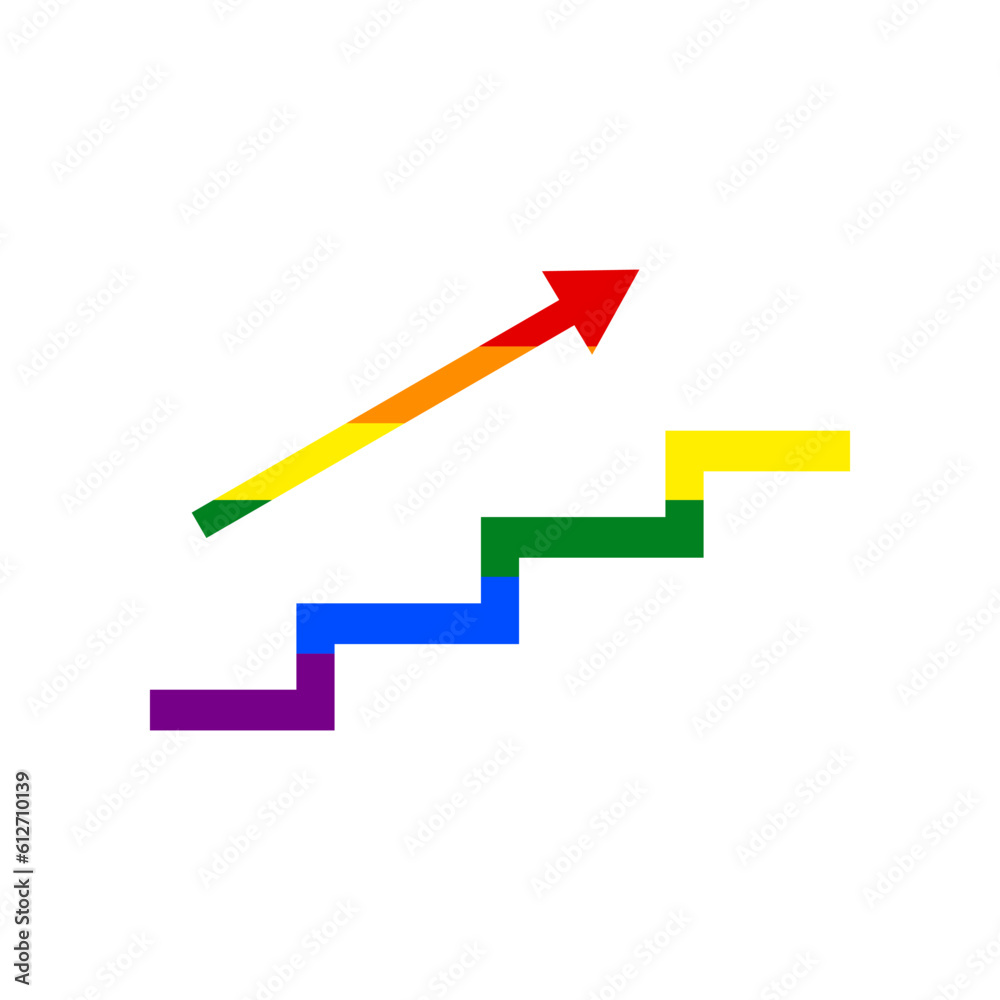 Stair with arrow. Rainbow gay LGBT rights colored Icon at white Background. Illustration. Stair with arrow. Rainbow gay LGBT rights colored Icon at white Background. Illustration.