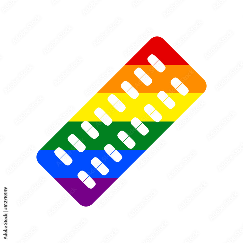 Medical Pills sign. Rainbow gay LGBT rights colored Icon at white Background. Illustration. Medical Pills sign. Rainbow gay LGBT rights colored Icon at white Background. Illustration.
