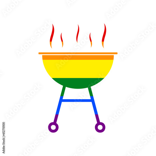 Barbecue simple sign. Rainbow gay LGBT rights colored Icon at white Background. Illustration.