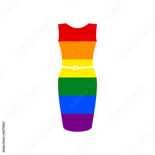 Dress sign illustration. Rainbow gay LGBT rights colored Icon at white Background. Illustration.