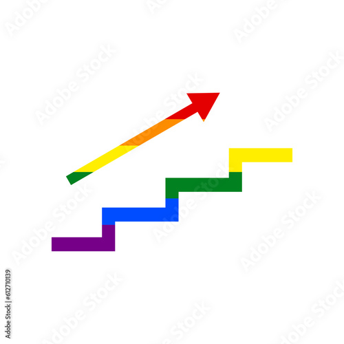 Stair with arrow. Rainbow gay LGBT rights colored Icon at white Background. Illustration.