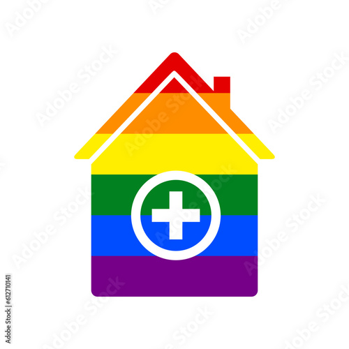 Hospital sign illustration. Rainbow gay LGBT rights colored Icon at white Background. Illustration.