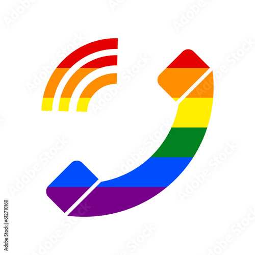 Phone sign illustration. Rainbow gay LGBT rights colored Icon at white Background. Illustration.