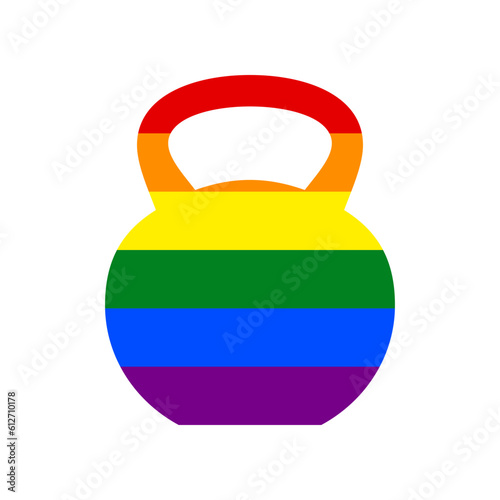 Fitness Dumbbell sign. Rainbow gay LGBT rights colored Icon at white Background. Illustration.
