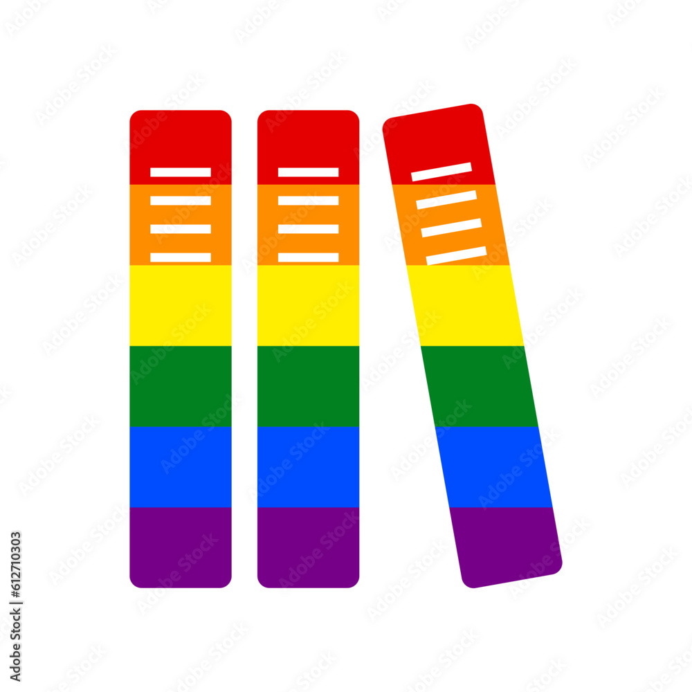 Row of binders, office folders icon. Rainbow gay LGBT rights colored Icon at white Background. Illustration.