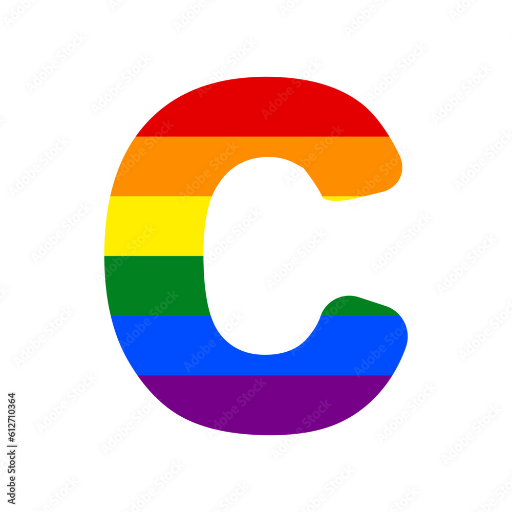 Letter C sign design template element. Rainbow gay LGBT rights colored Icon at white Background. Illustration. Letter C sign design template element. Rainbow gay LGBT rights colored Icon at white Background. Illustration.