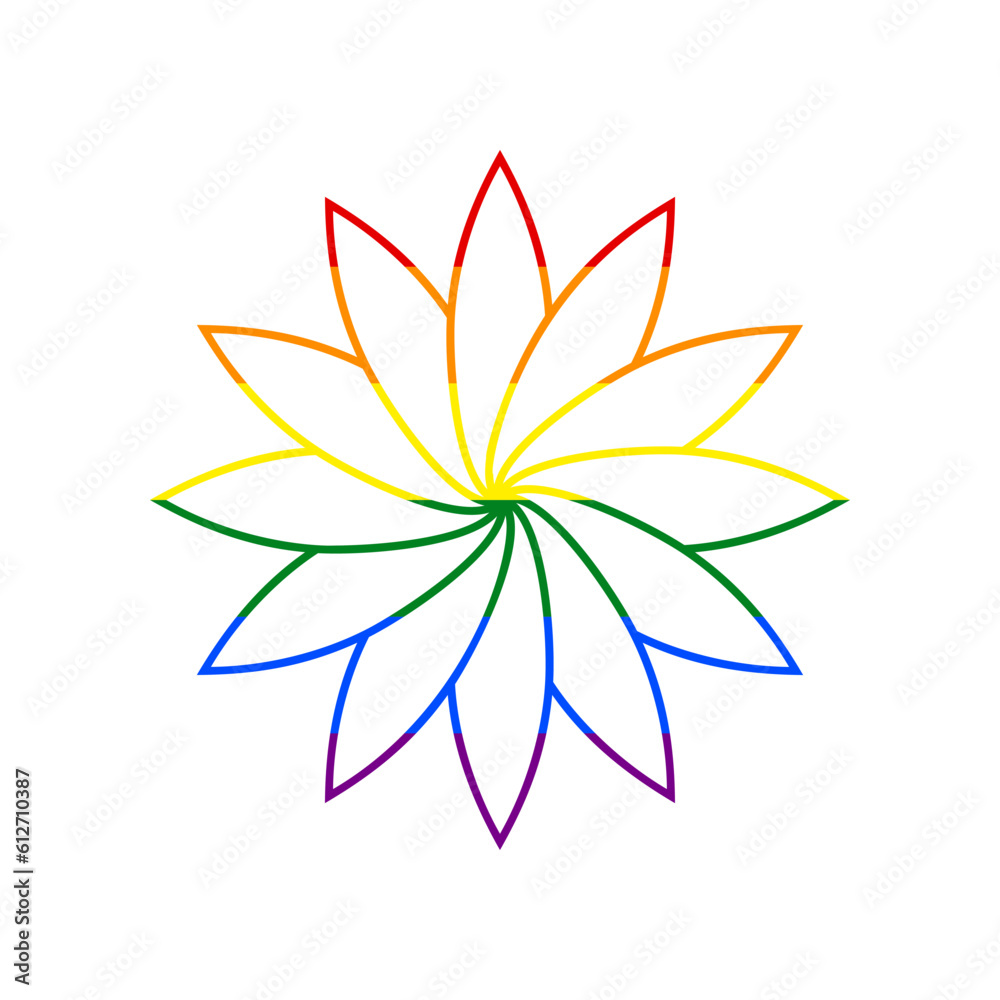 Flower sign. Rainbow gay LGBT rights colored Icon at white Background. Illustration.