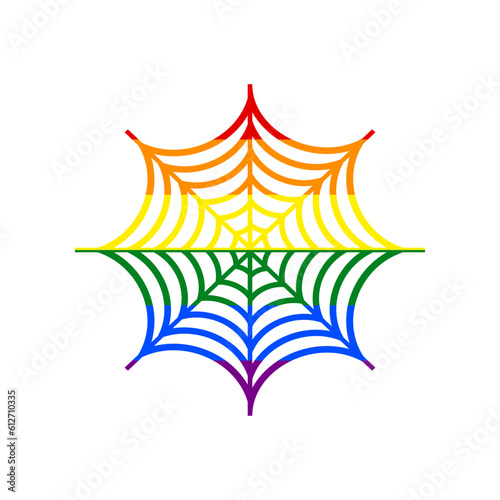 Spider on web illustration. Rainbow gay LGBT rights colored Icon at white Background. Illustration.