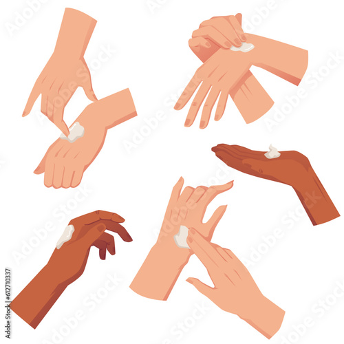 Set of woman hands with light cream flat style, vector illustration