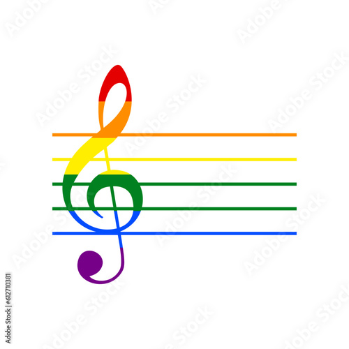 Music violin clef sign. G-clef. Rainbow gay LGBT rights colored Icon at white Background. Illustration.