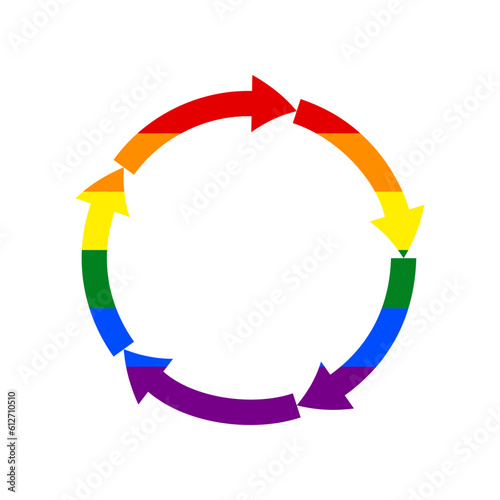 Circular arrows sign. Rainbow gay LGBT rights colored Icon at white Background. Illustration.