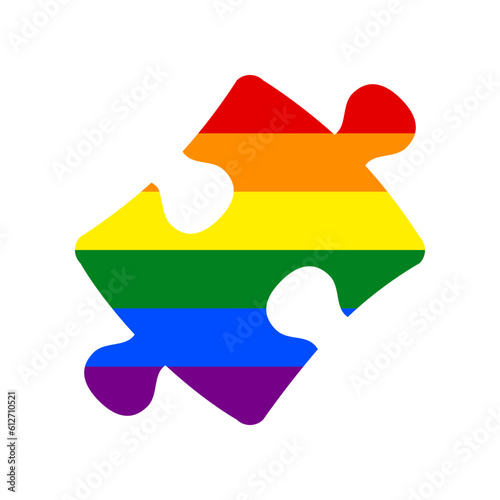Puzzle piece sign. Rainbow gay LGBT rights colored Icon at white Background. Illustration.