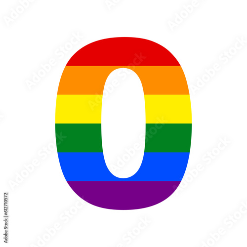 Number 0 sign design template element. Rainbow gay LGBT rights colored Icon at white Background. Illustration.