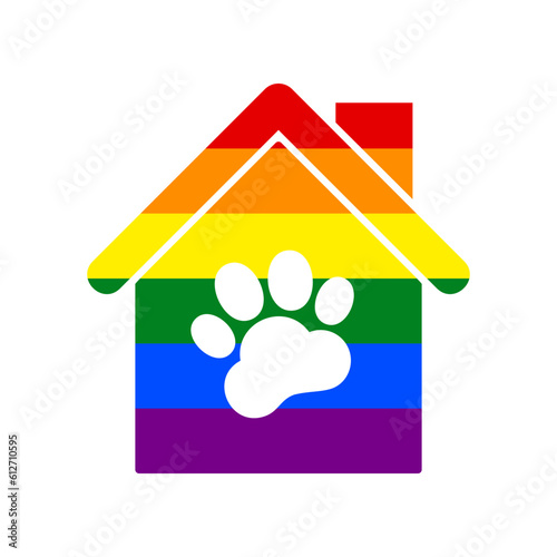 Pet shop, store building sign illustration. Rainbow gay LGBT rights colored Icon at white Background. Illustration.