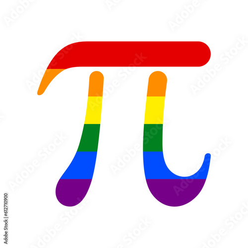Pi greek letter sign. Rainbow gay LGBT rights colored Icon at white Background. Illustration.