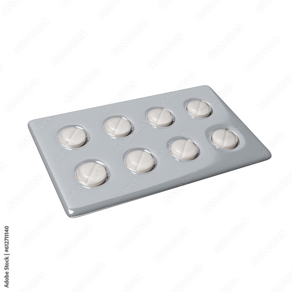 3d White circle pills in pack. icon isolated on white background. 3d rendering illustration. Clipping path. 3d White circle pills in pack. icon isolated on white background. 3d rendering illustration. Clipping path.