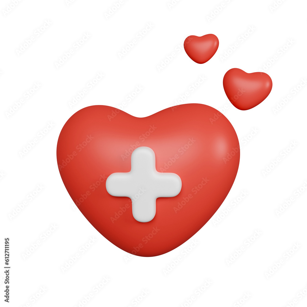 3d red heart with plus sign icon. heartbeat or cardiogram for healthy lifestyle, pulse beat measure, cardiac assistance. icon isolated on white background. 3d rendering illustration. Clipping path. 3d red heart with plus sign icon. heartbeat or cardiogram for healthy lifestyle, pulse beat measure, cardiac assistance. icon isolated on white background. 3d rendering illustration. Clipping path.