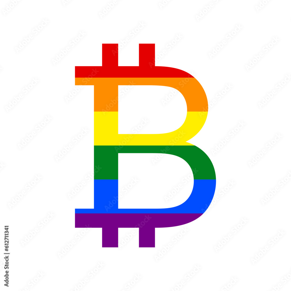 Bitcoin sign. Rainbow gay LGBT rights colored Icon at white Background. Illustration. Bitcoin sign. Rainbow gay LGBT rights colored Icon at white Background. Illustration.