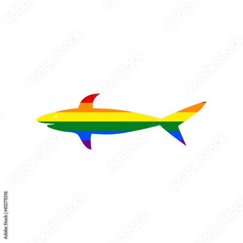 Shark sign. Rainbow gay LGBT rights colored Icon at white Background. Illustration.