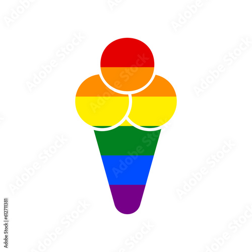 Ice cream sign illustration. Rainbow gay LGBT rights colored Icon at white Background. Illustration.