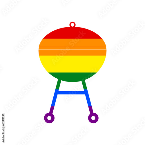BBQ outdoor grill sign. Rainbow gay LGBT rights colored Icon at white Background. Illustration.