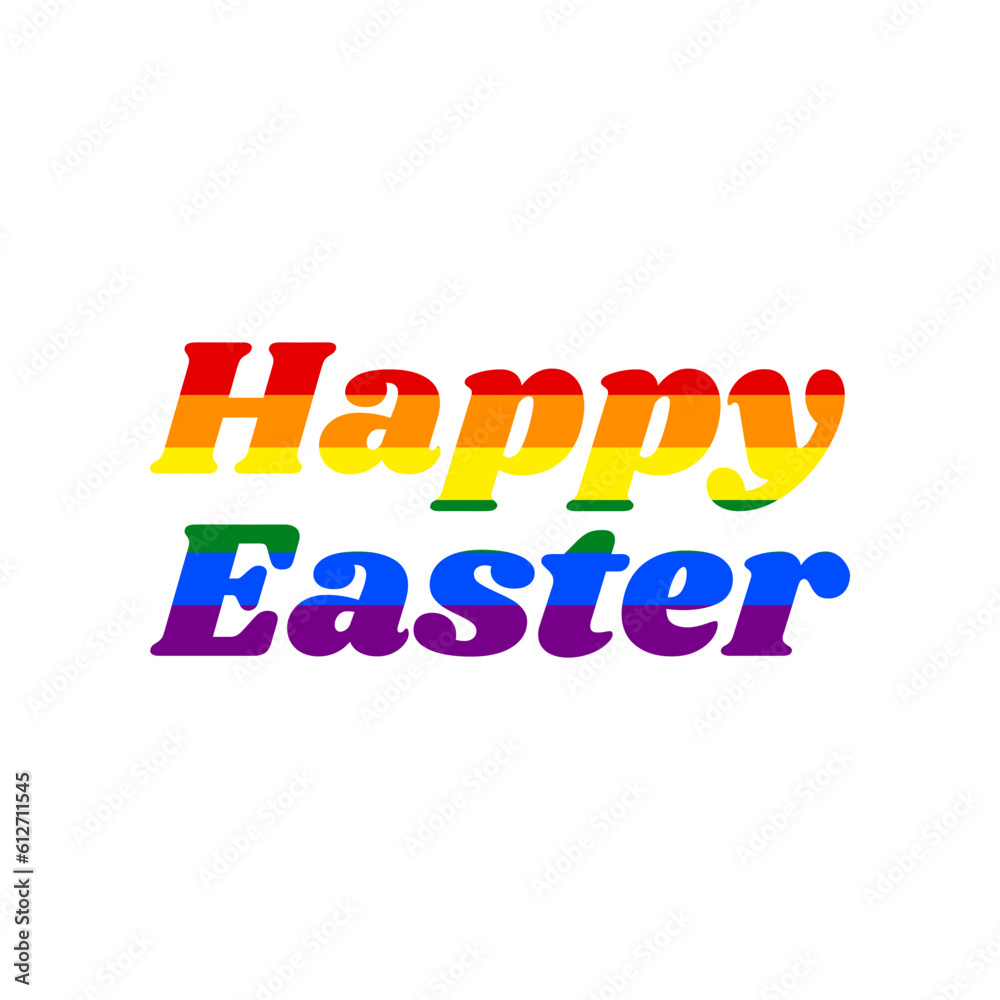 Happy Easter slogan. Rainbow gay LGBT rights colored Icon at white Background. Illustration.