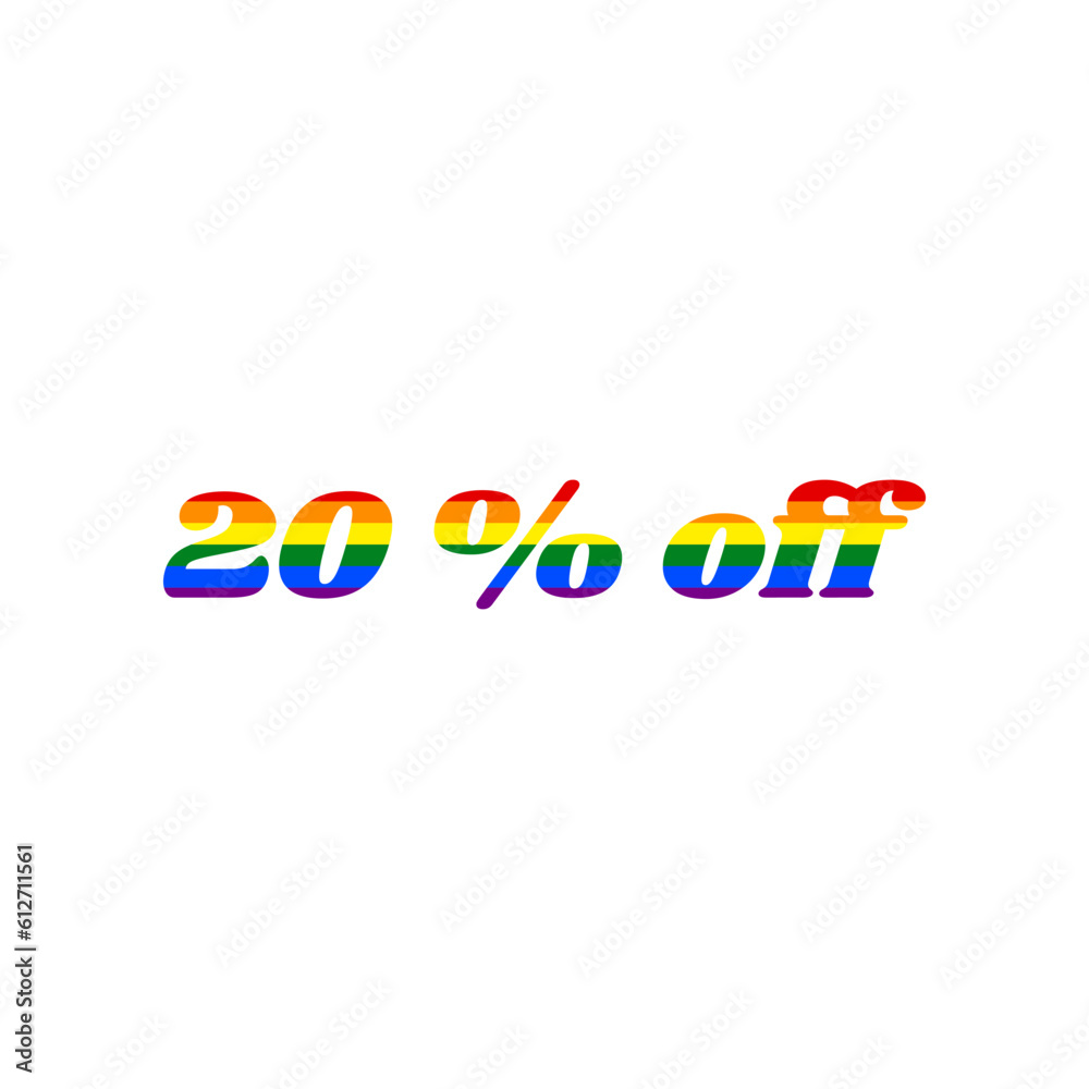 20% off Sale slogan. Rainbow gay LGBT rights colored Icon at white Background. Illustration. 20% off Sale slogan. Rainbow gay LGBT rights colored Icon at white Background. Illustration.