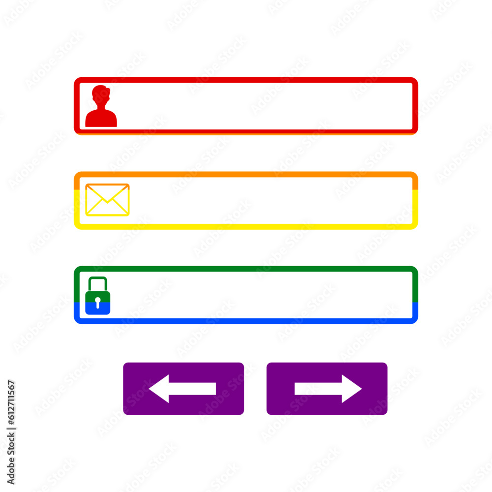 Web browser window with login page sign. Rainbow gay LGBT rights colored Icon at white Background. Illustration. Web browser window with login page sign. Rainbow gay LGBT rights colored Icon at white Background. Illustration.