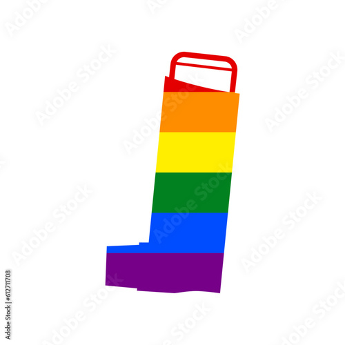 Inhaler for asthma sign. Rainbow gay LGBT rights colored Icon at white Background. Illustration.