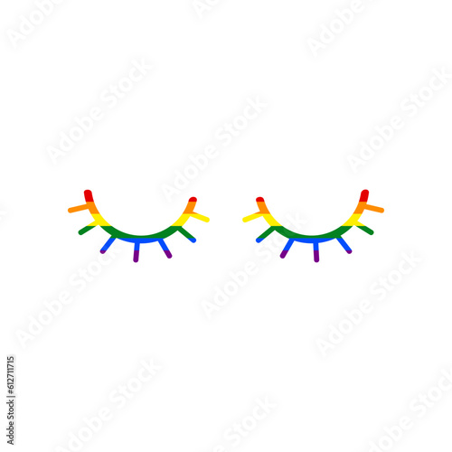Closed cartoon eyes. Rainbow gay LGBT rights colored Icon at white Background. Illustration.