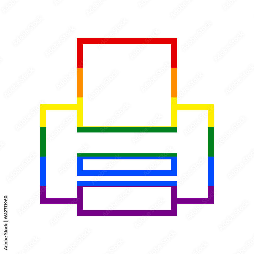 Printer sign. Rainbow gay LGBT rights colored Icon at white Background. Illustration. Printer sign. Rainbow gay LGBT rights colored Icon at white Background. Illustration.