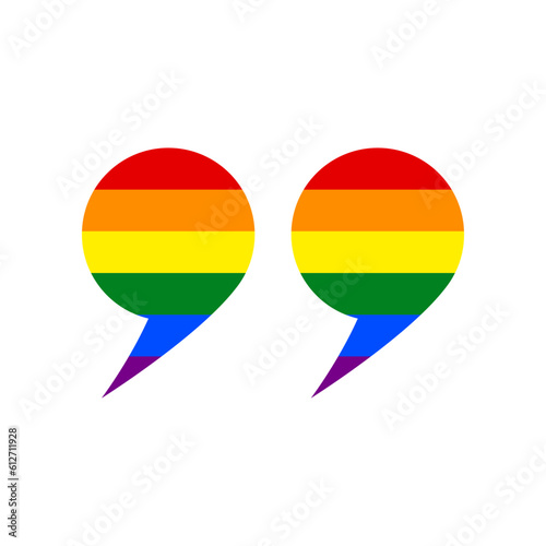 Quotation Mark Symbol. Rainbow gay LGBT rights colored Icon at white Background. Illustration.