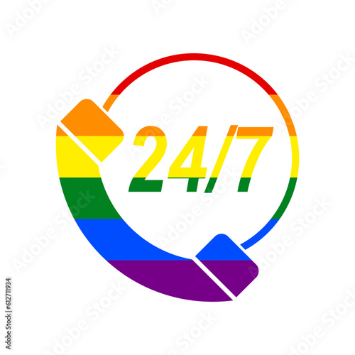 Support 24 hours sign. Rainbow gay LGBT rights colored Icon at white Background. Illustration.