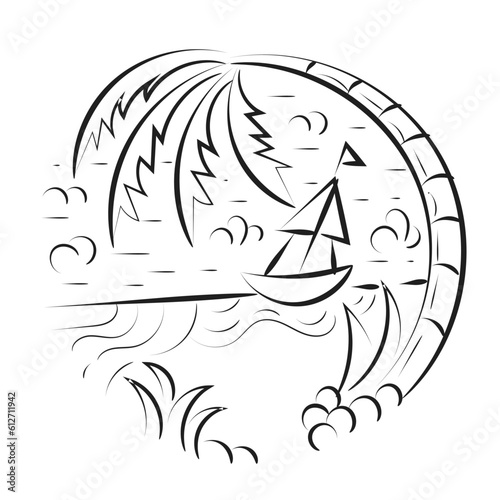 Camping Nature Adventure wild line art. Wild nature illustration for print or use as poster, card, flyer or T Shirt