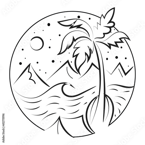 Camping Nature Adventure wild line art. Wild nature illustration for print or use as poster, card, flyer or T Shirt