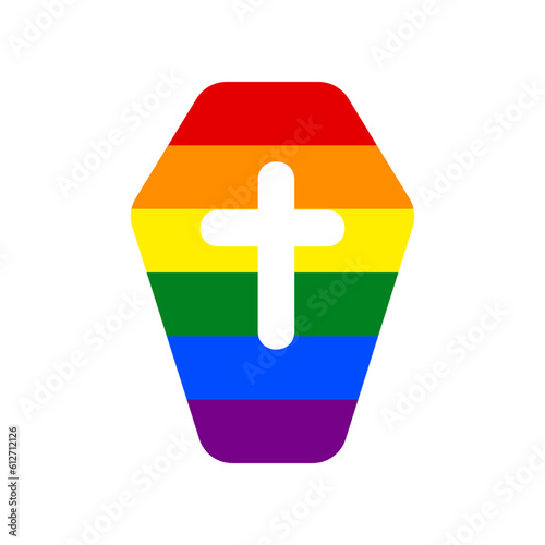 Wooden Coffin sign. Rainbow gay LGBT rights colored Icon at white Background. Illustration.
