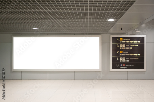 Blank advertising billboard at airport,mockup poster media template ads display	
