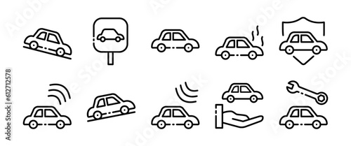 Car service. Line icon, black, car breakdown. Vector icon.