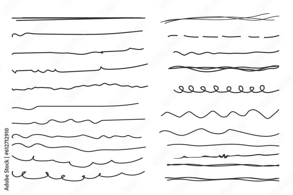 Set of hand drawn line strokes brushes.Underline strokes.freehand doodles, line strokes.