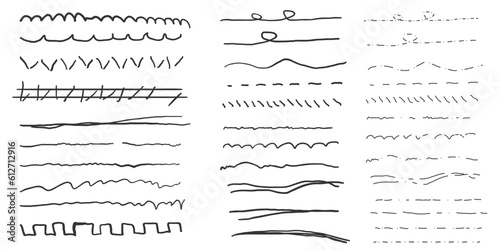Set of hand drawn line strokes brushes.Underline strokes.freehand doodles, line strokes.