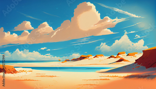 Warm Summer Beach Scene with Beautiful Sky - Creative Illustration with Copy Space © borisk.photos