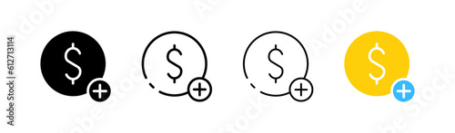 Money. Different styles, colored, money icon. Vector icons.